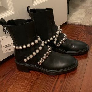 Never worn with tags Zara boots with pearl details